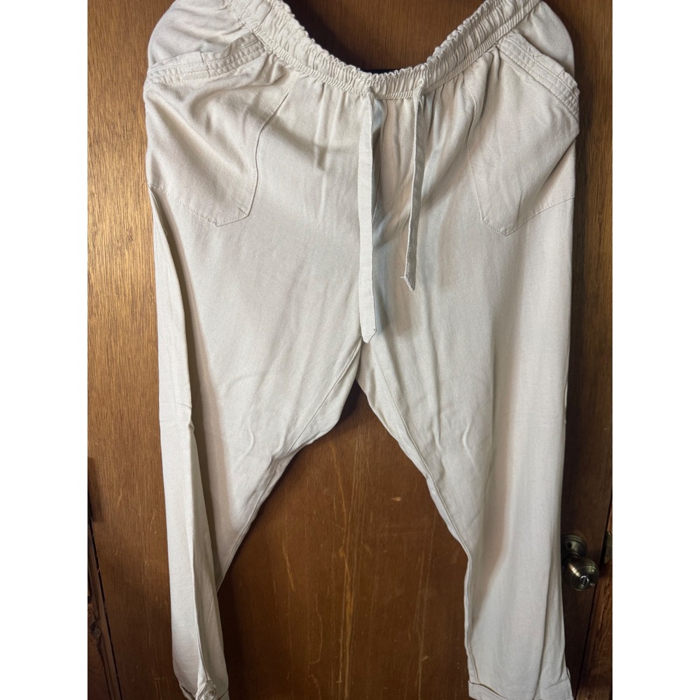 Rewash Womens XL Linen Blend Joggers Oatmeal Beige Elastic Waist Cuffed Pants